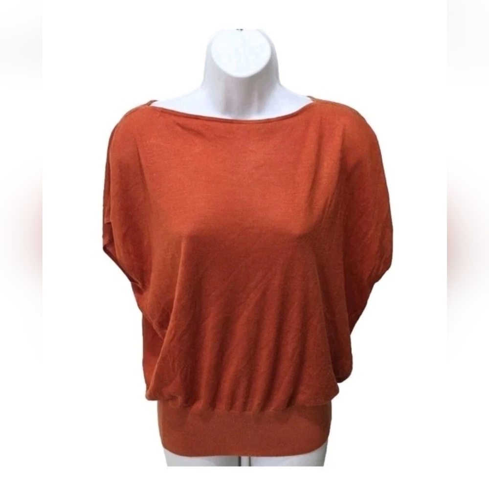 Lauren Ralph Lauren 100% Silk Pullover Sweater Short Sleeve M Orange #8800